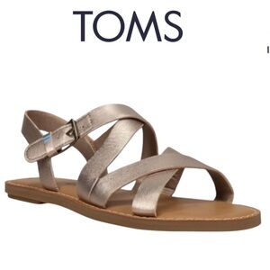 TOMS SICILY CHAMPAGNE GOLD LEATHER CRISSCROSS STRAPPY FLAT SANDALS